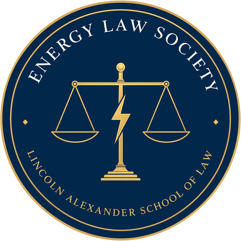 Energy Law Society seal: scales of justice with a lightning bolt column